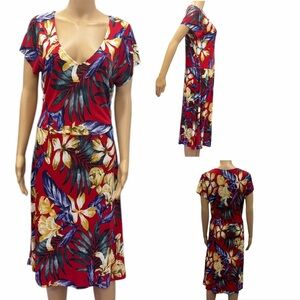 Red Tropical Floral Midi Dress - Unbranded